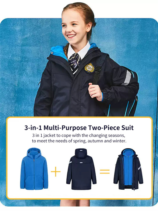 School Uniform 3 in 1 Detachable Winter windbreaker Jacket 6