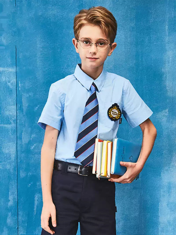School uniform boy's short-sleeved blue shirts for summer-2