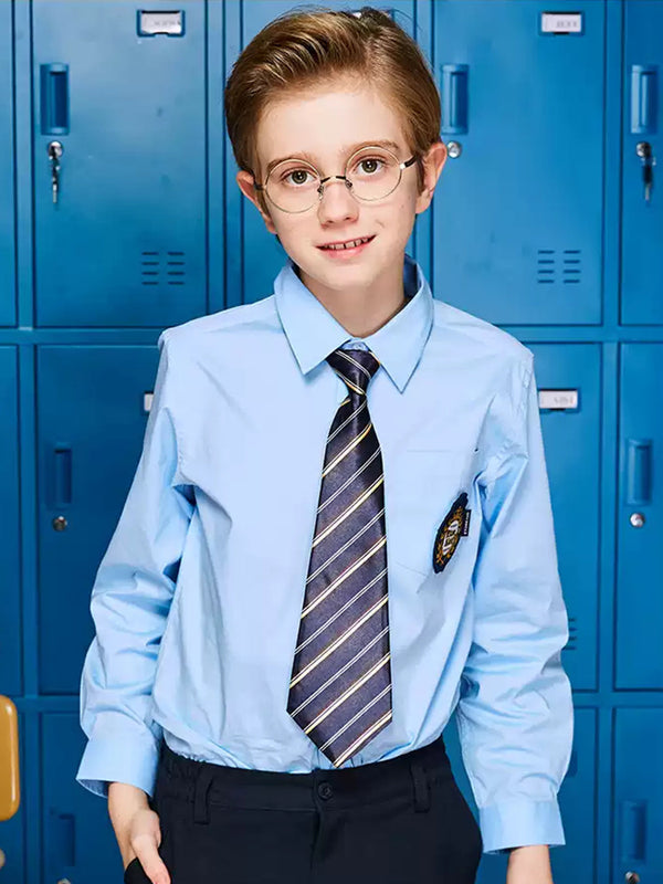 School uniform boy's short-sleeved blue shirts for summer-2