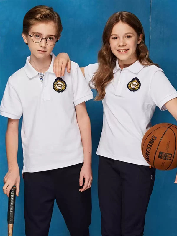 School Uniform Kids White Short Sleeve  POLO Shirt-48