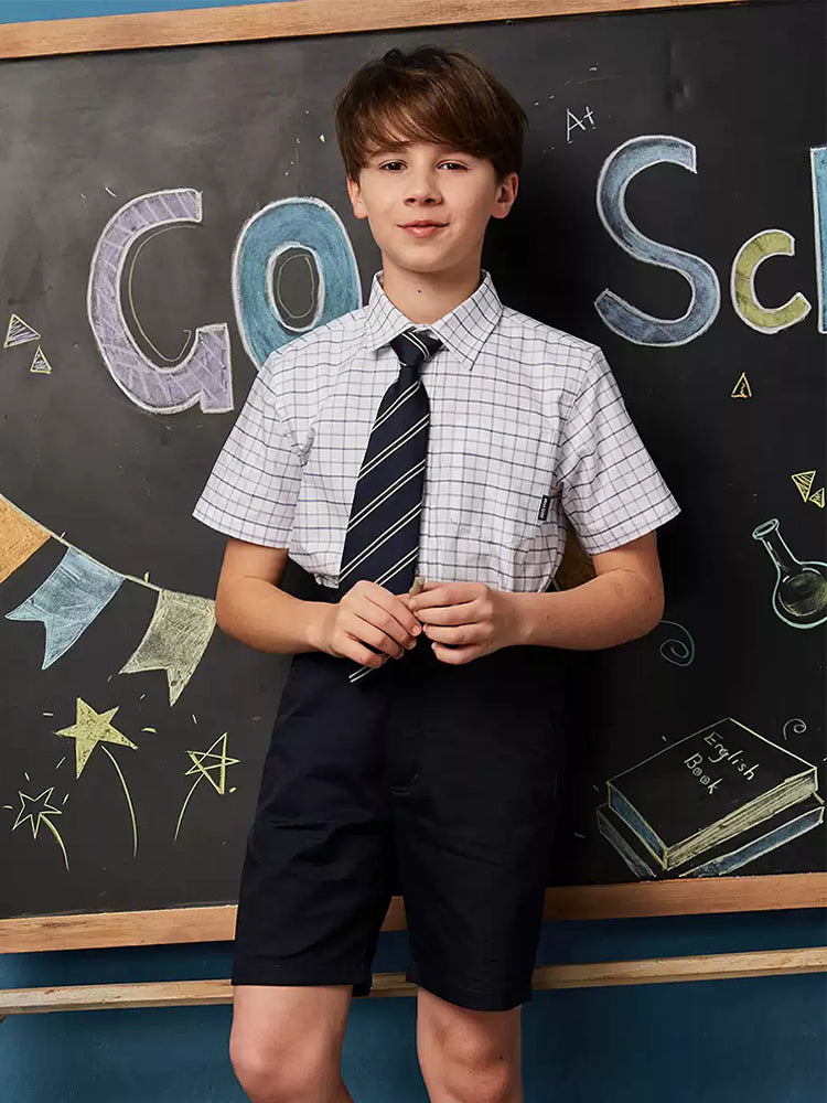 School Uniform  Short Sleeve light plaid Shirt-45