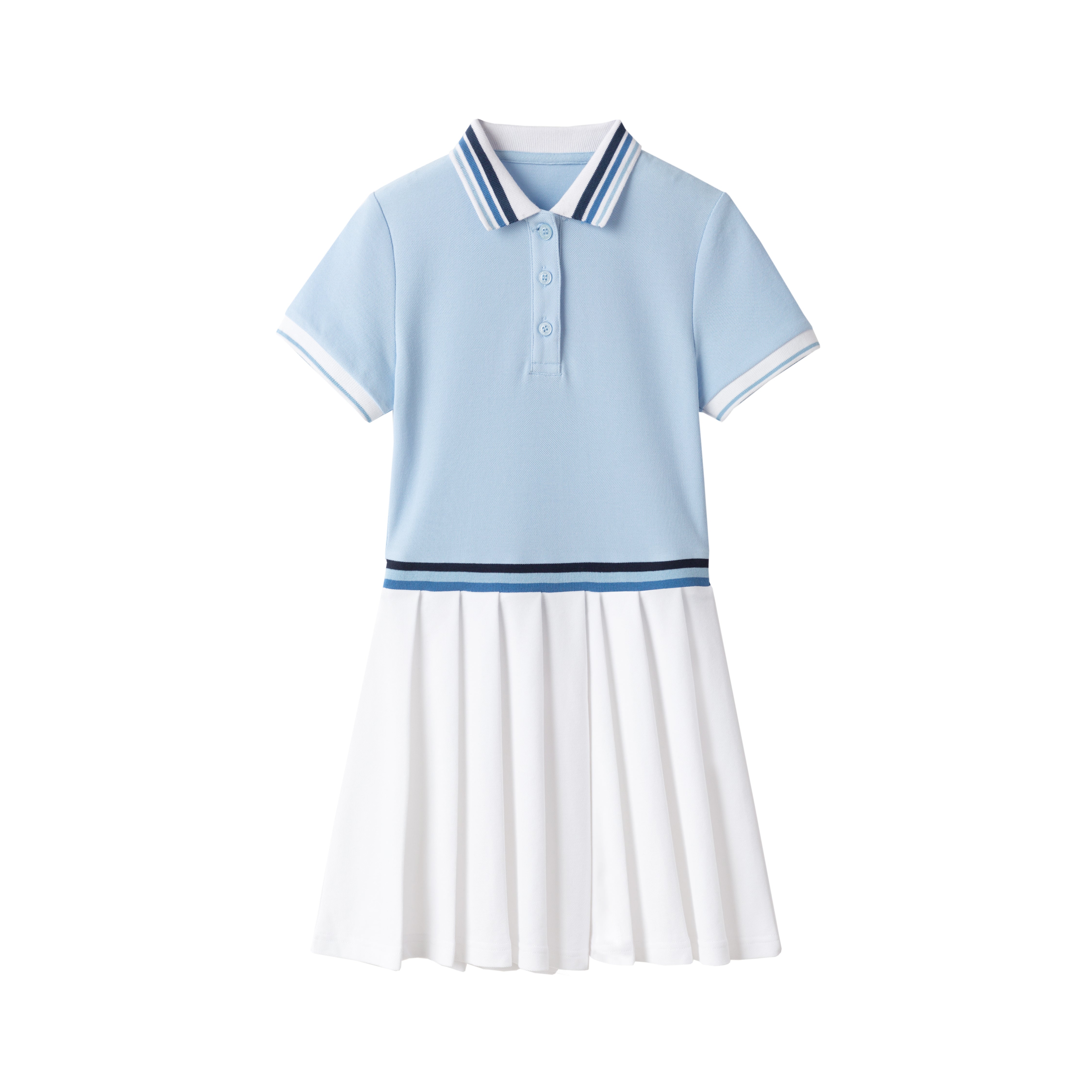 School Uniform Girls Short Sleeve Mesh Pleated Polo Dress