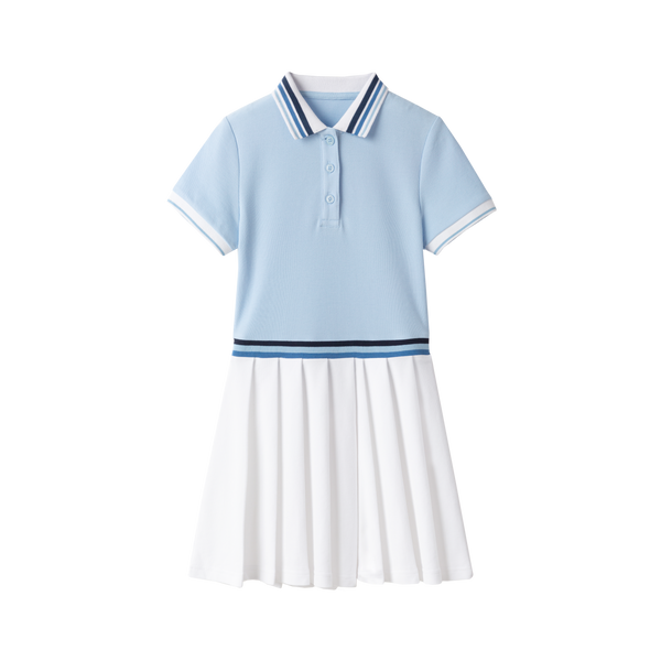 School Uniform Girls Short Sleeve Mesh Pleated Polo Dress