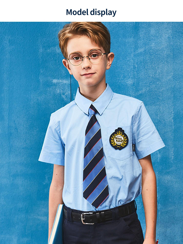 School uniform boy's short-sleeved blue shirts for summer-2