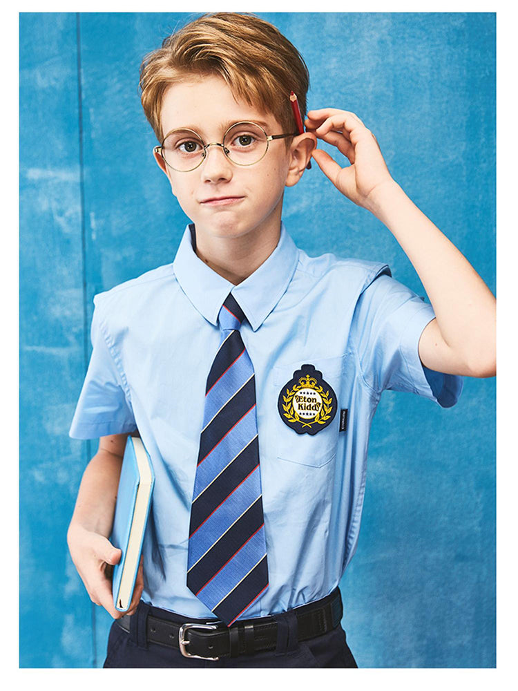 School uniform boy's short-sleeved blue shirts for summer-2