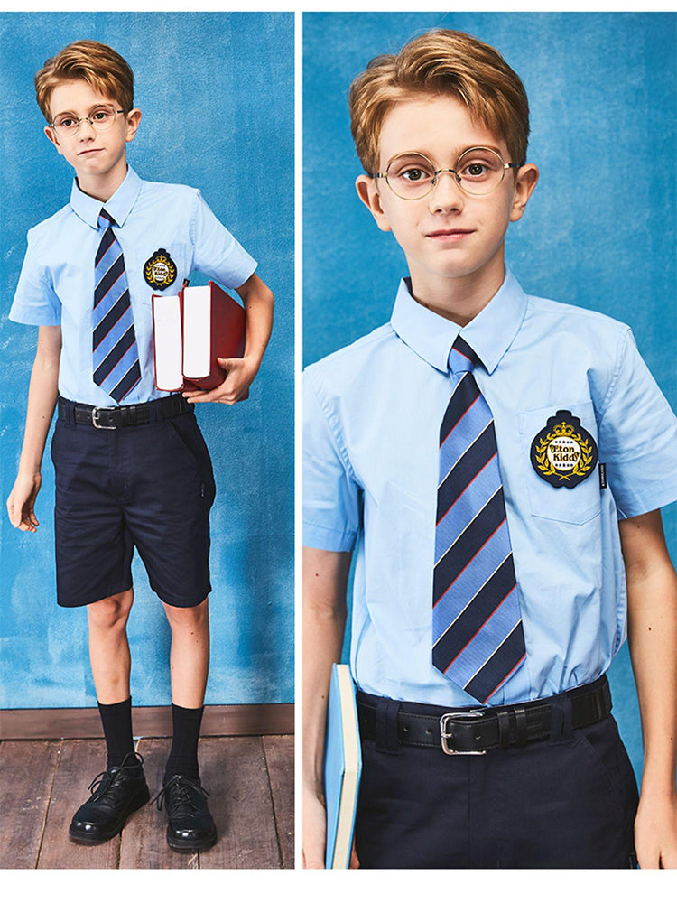 School uniform boy's short-sleeved blue shirts for summer-2