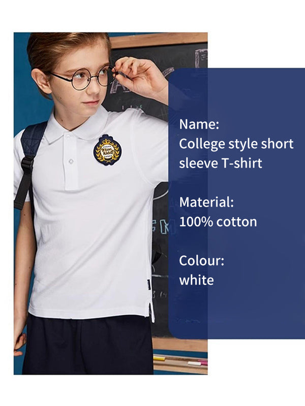School Uniform Kids White Short Sleeve  POLO Shirt-48