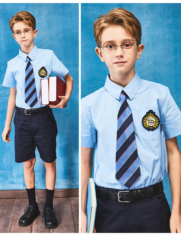 School uniform boy's short-sleeved blue shirts for summer-2